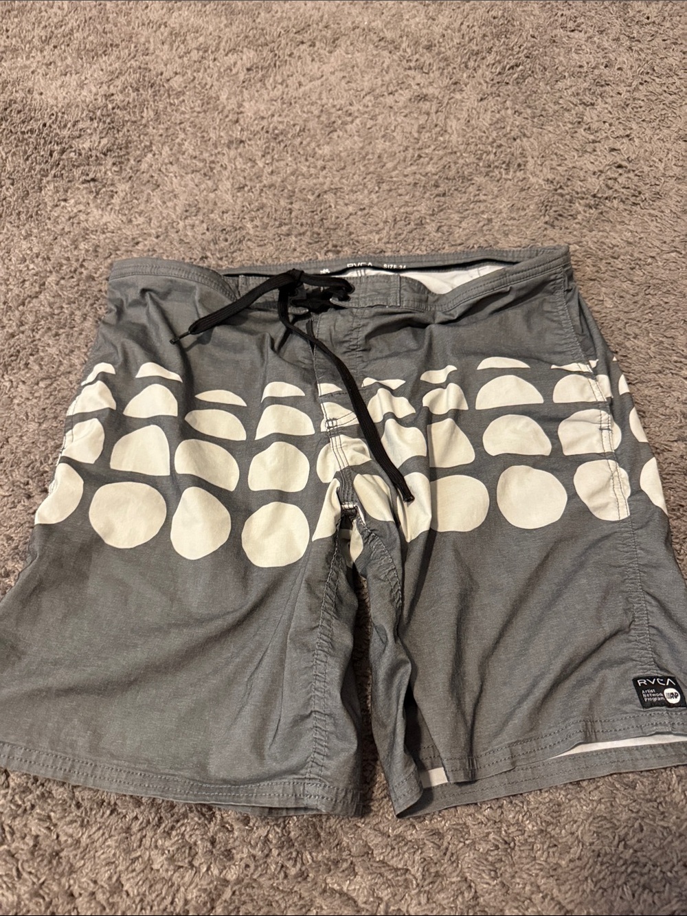 RVCA Gray Board Shorts with White Circle Graphic